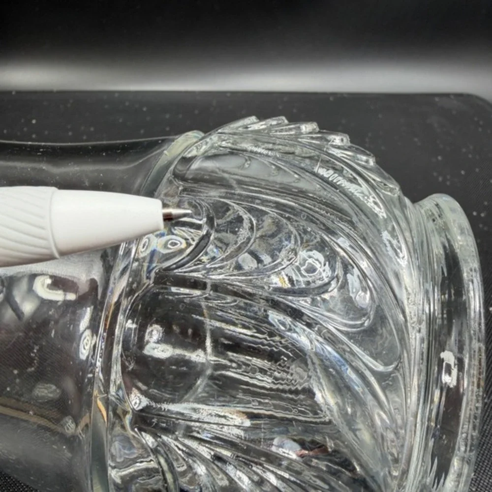 EAPG Victorian Manganese‎ Glass Vase Scalloped Feather Glows Herringbone Celery